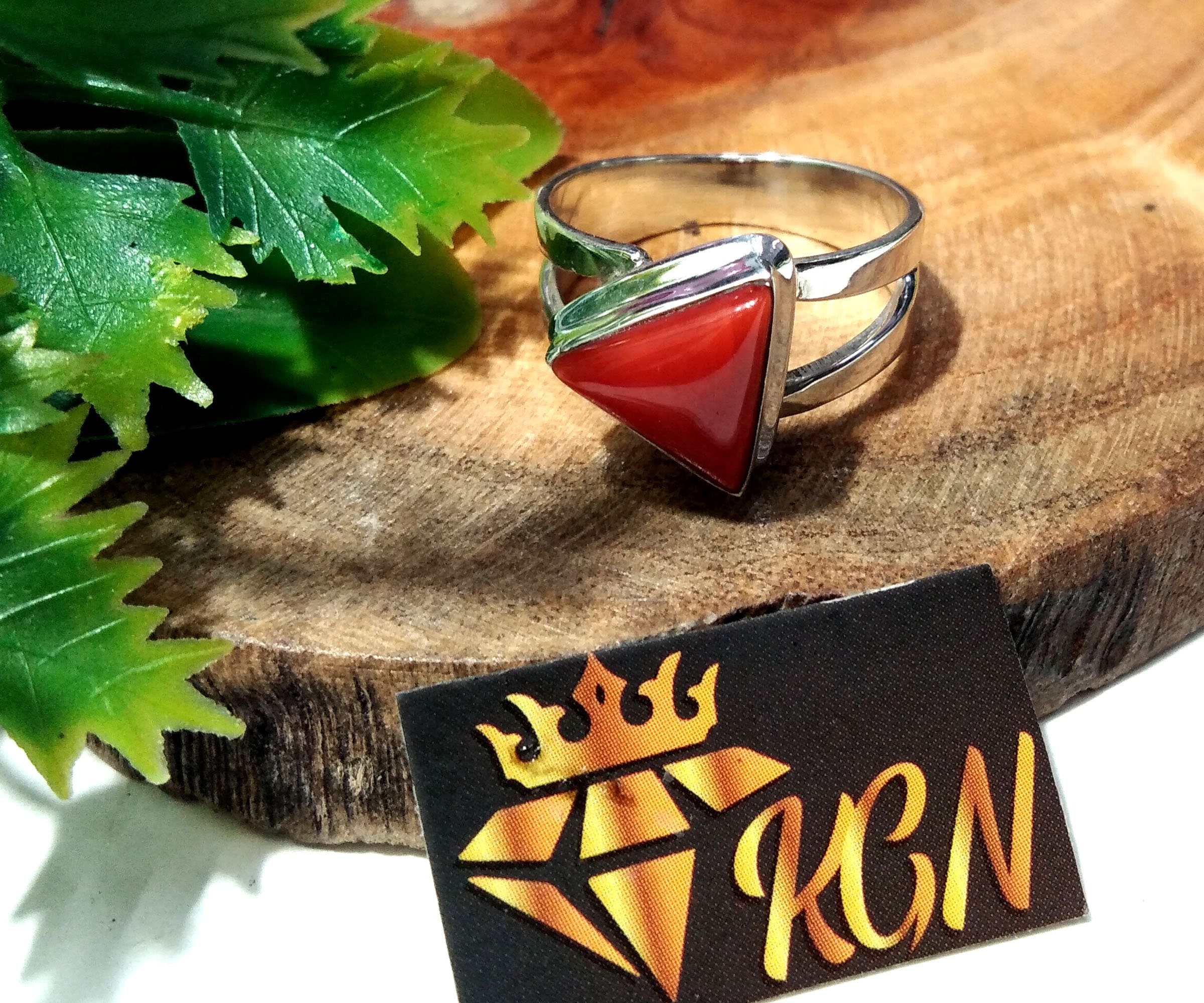 Natural Italian Red Coral Ring, Beautiful Coral Trillion Shape Handmade Ring, 925 Sterling Silver Ring, Wedding & Anniversary Gift Ring